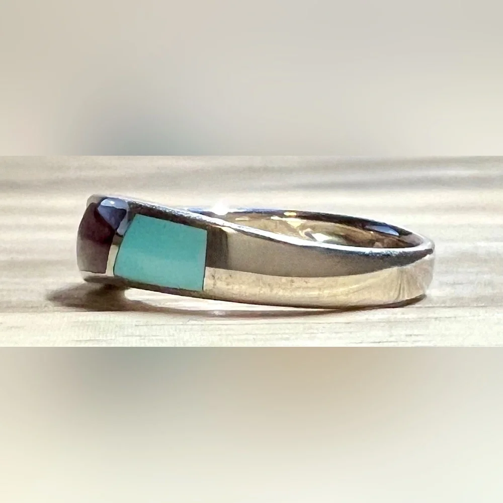 Eric Grossbardt Sterling Silver & 18K Gold Multi Stone Inlay Ring, Size 8.75